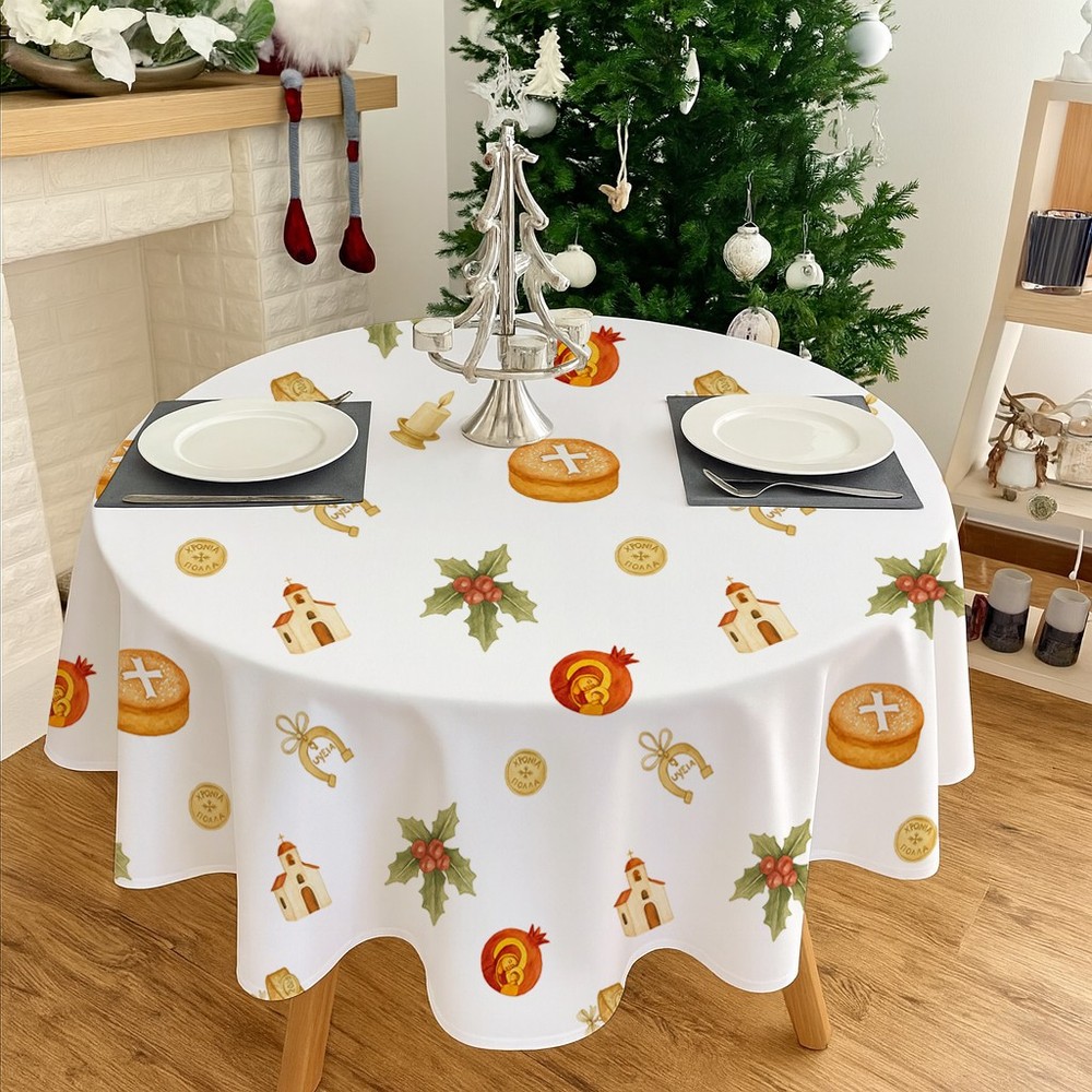 Caw Hronia Polla Round Tablecloth 180cm