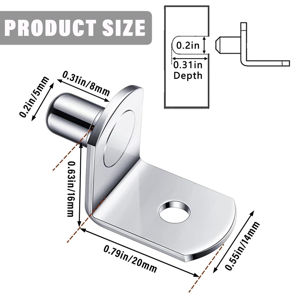 5mm Shelf Support Peg，Support Cabinet Pins，Shelf Bracket 30PCS, Silver