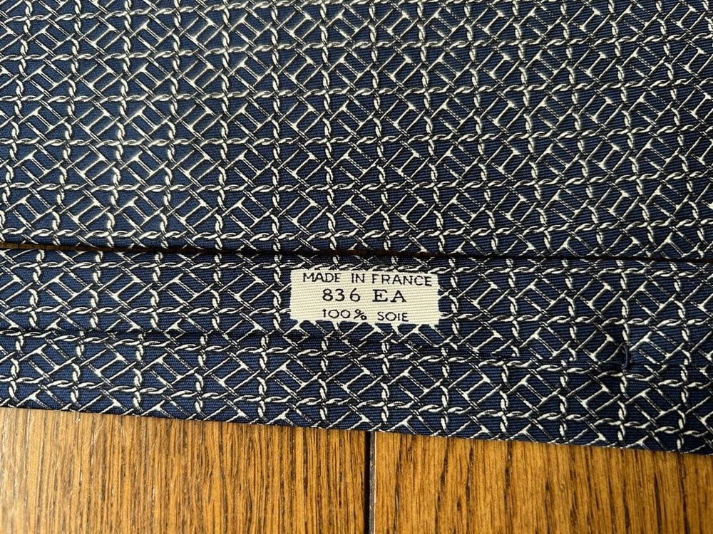 Hermes Navy Geometric Pattern Tie Used