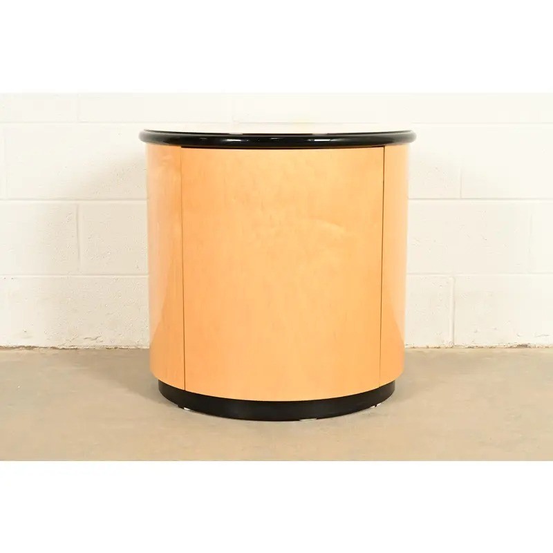 Milo Baughman Style Birdseye Maple Drum Side Table by Henredon
