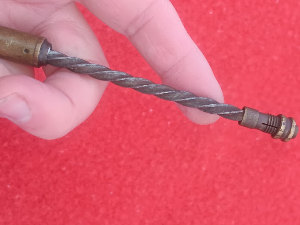 Antique brass push drill spiral drill, spring inside Brass handle Unmarked Maker