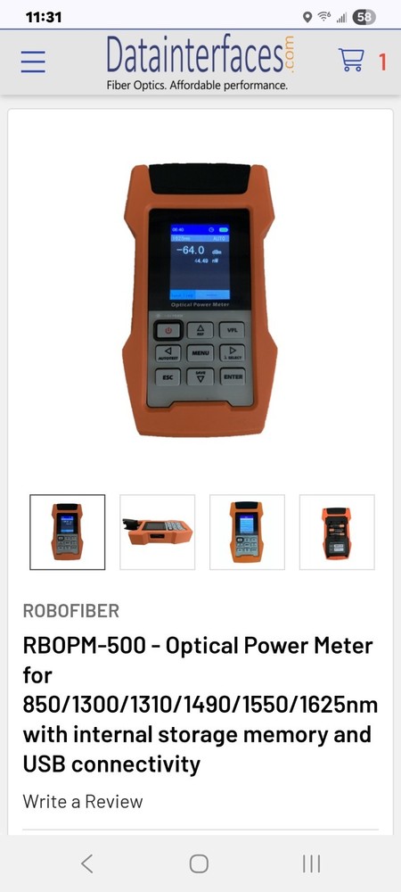 RBOPM-500 - Optical Power Meter , internal storage memory and USB connectivity