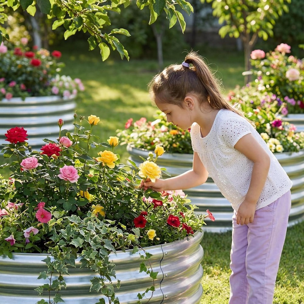 Round Galvanized Raised Garden Bed Planter Vegetable Flower