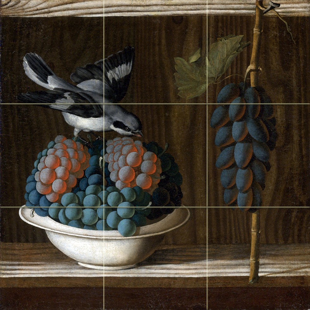 GRAPES SHRIKE bird A. Leonelli Tile Mural Kitchen Backsplash Art Marble Ceramic