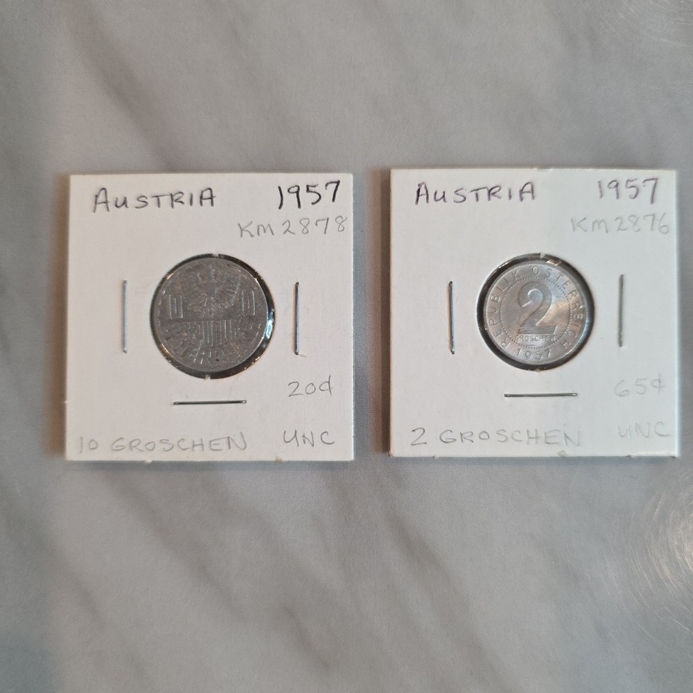 1957 10 Groschen & 2 Groschen from Austria