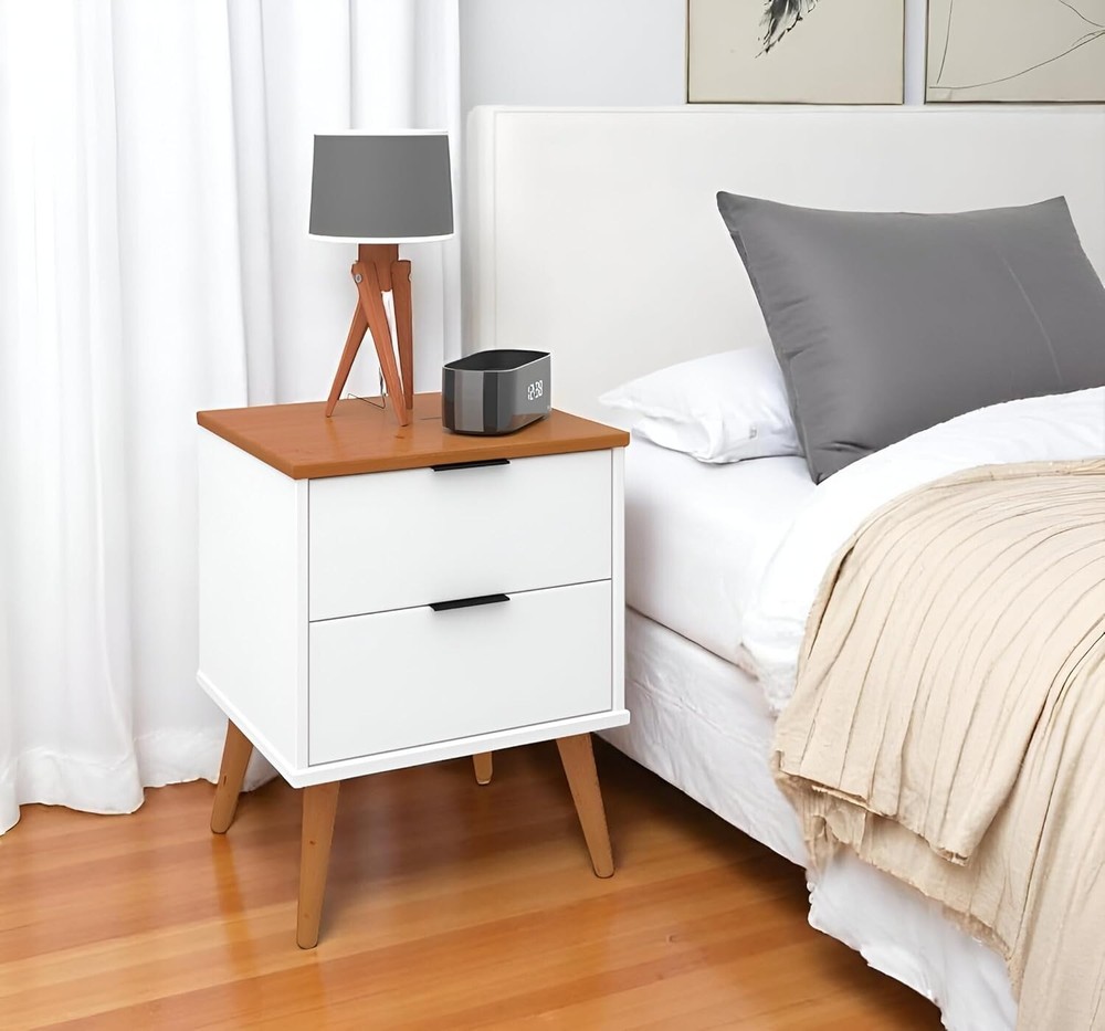 Solid Wood Nightstand – 2 Drawer Modern Bedside Table for Bedroom