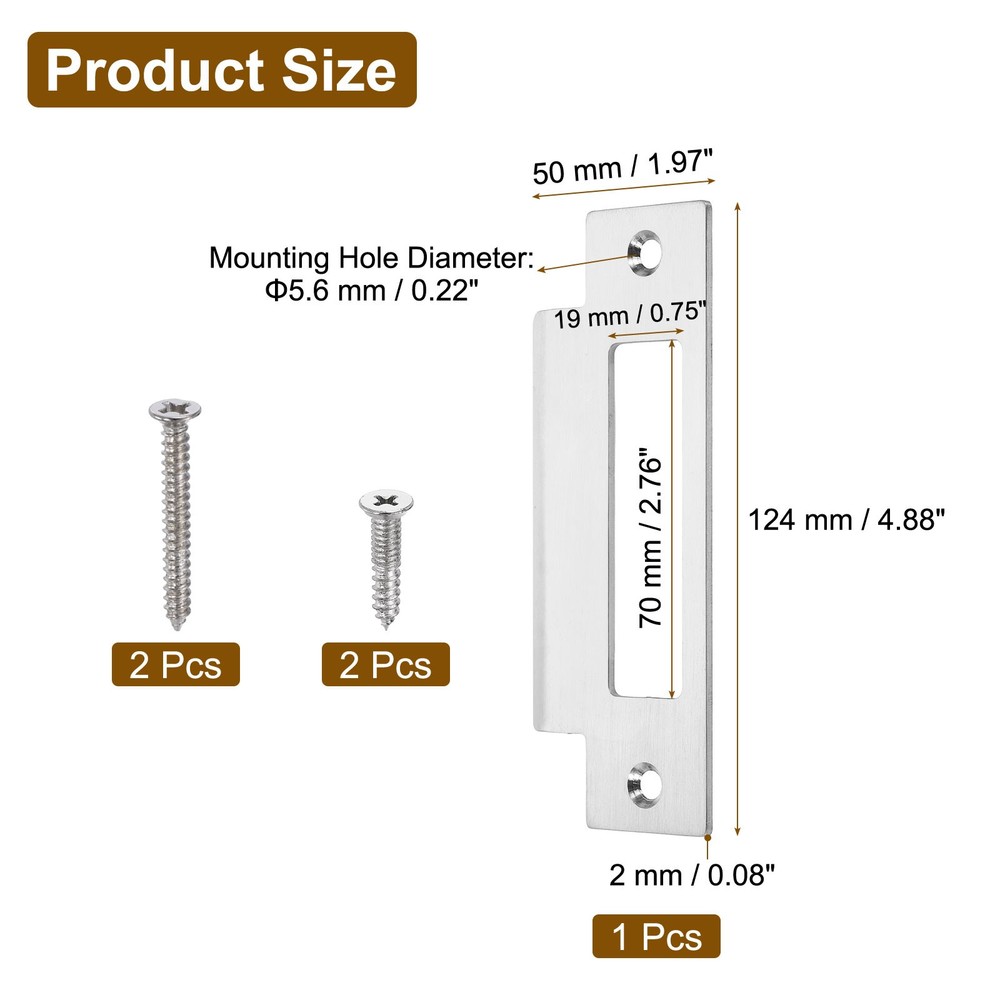 Door Strike Plate, 4 7/8" x 2" Security Latch Strike (Silver)
