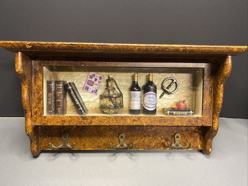Miniature wine bottle shadowbox key rack