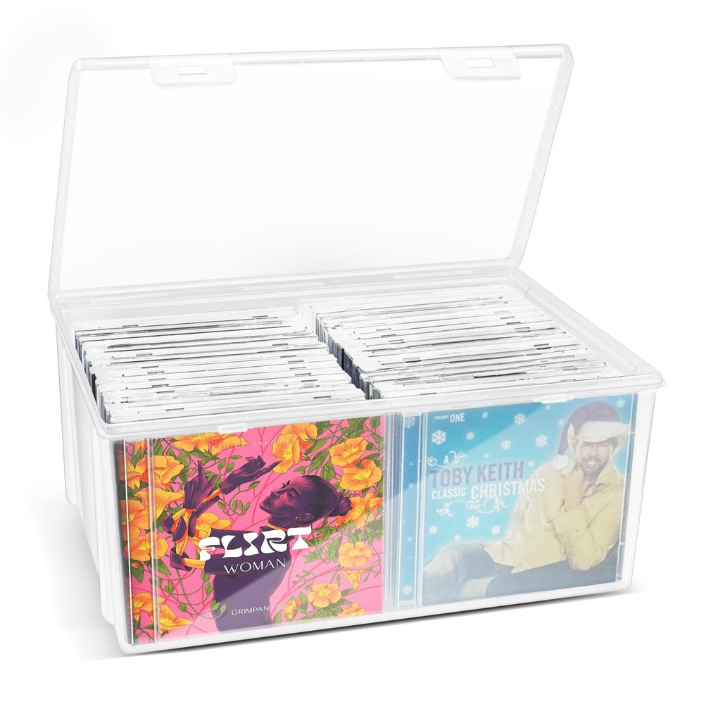 CollectHall Plastic CD Storage Box, Store 40+ CDs, Clear DVD
