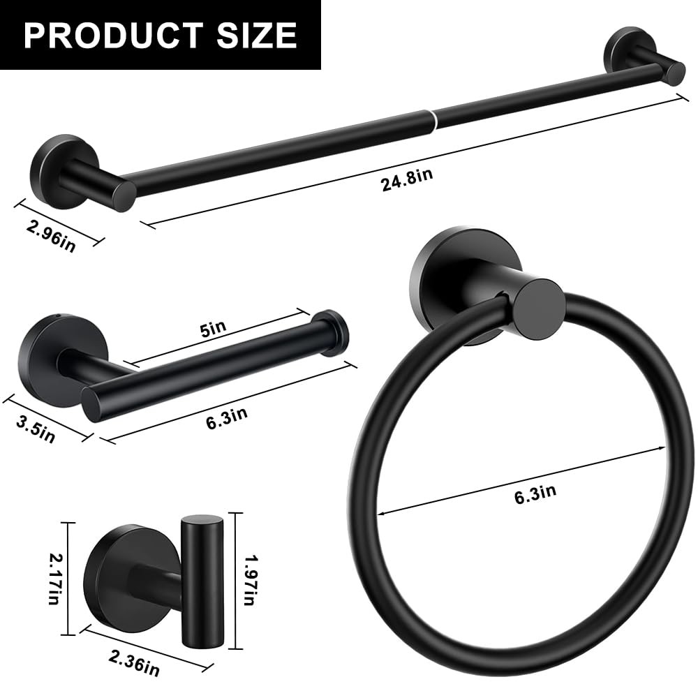 5 Pieces Bathroom Accessories Set, Stainless Bathroom Hardware Set, Extendabl...