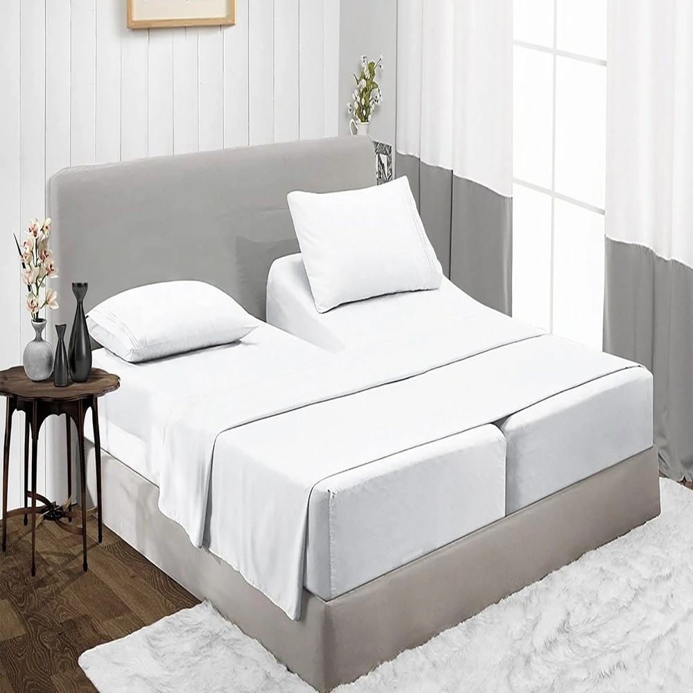 Luxury 5 PCs Split Sheet Set 1000-1200 TC Egyptian Cotton Solid Colors