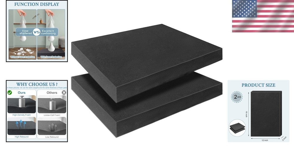 Black Foam Sheets 16x12x2 Inch - Customizable Packing Inserts for Tools
