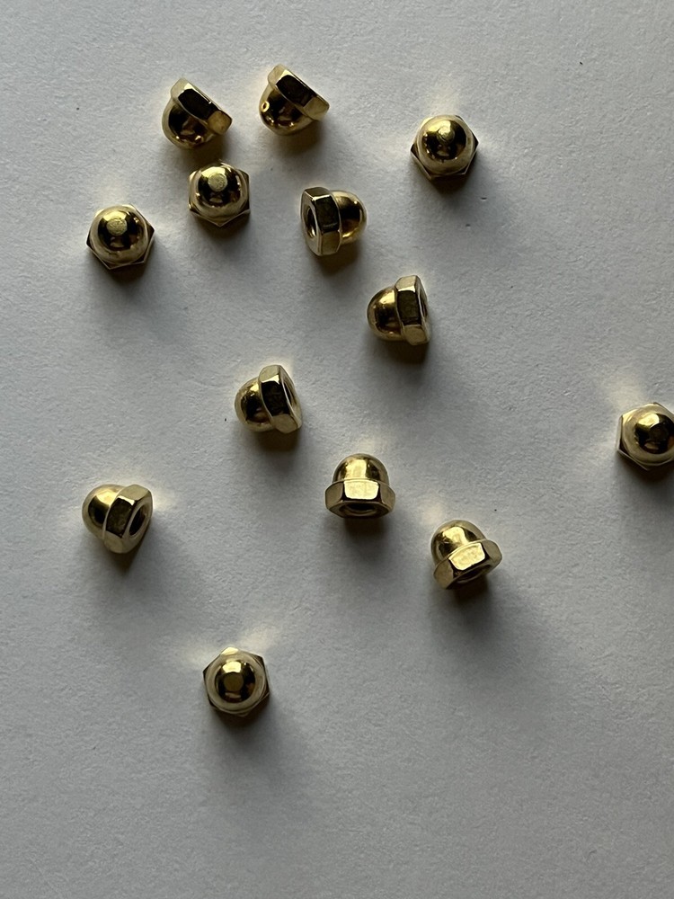 BRASS ACORN CAP NUTS. 10/24 , 12 PCS. NEW