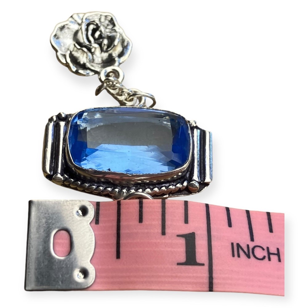 Fairy Cottage Core Flower Blue Rhinestone Silver Tone Dangle 1.75" Boho Pendant