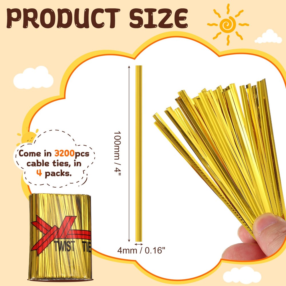 3200pcs 4" Reusable Bread Tie Bag Gold Ties