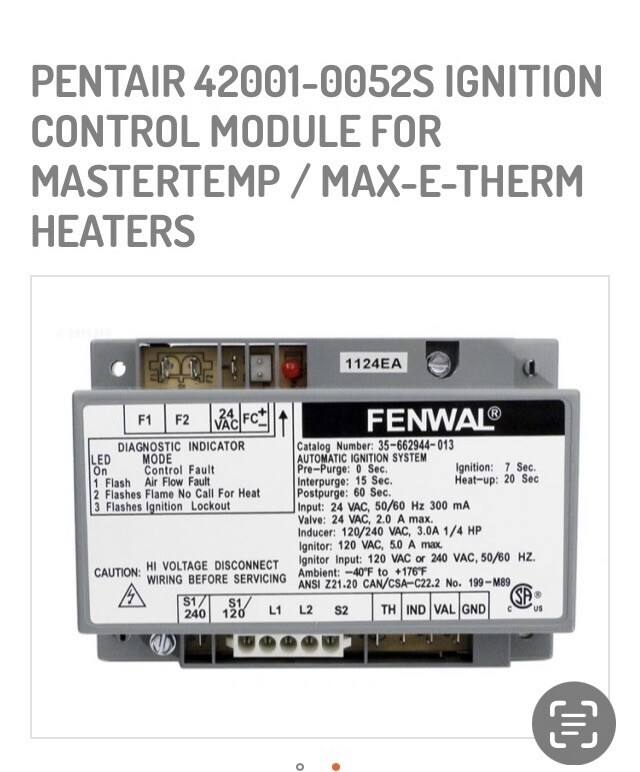 Pentair Ignition Control Module MasterTemp Heaters 42001-0052S