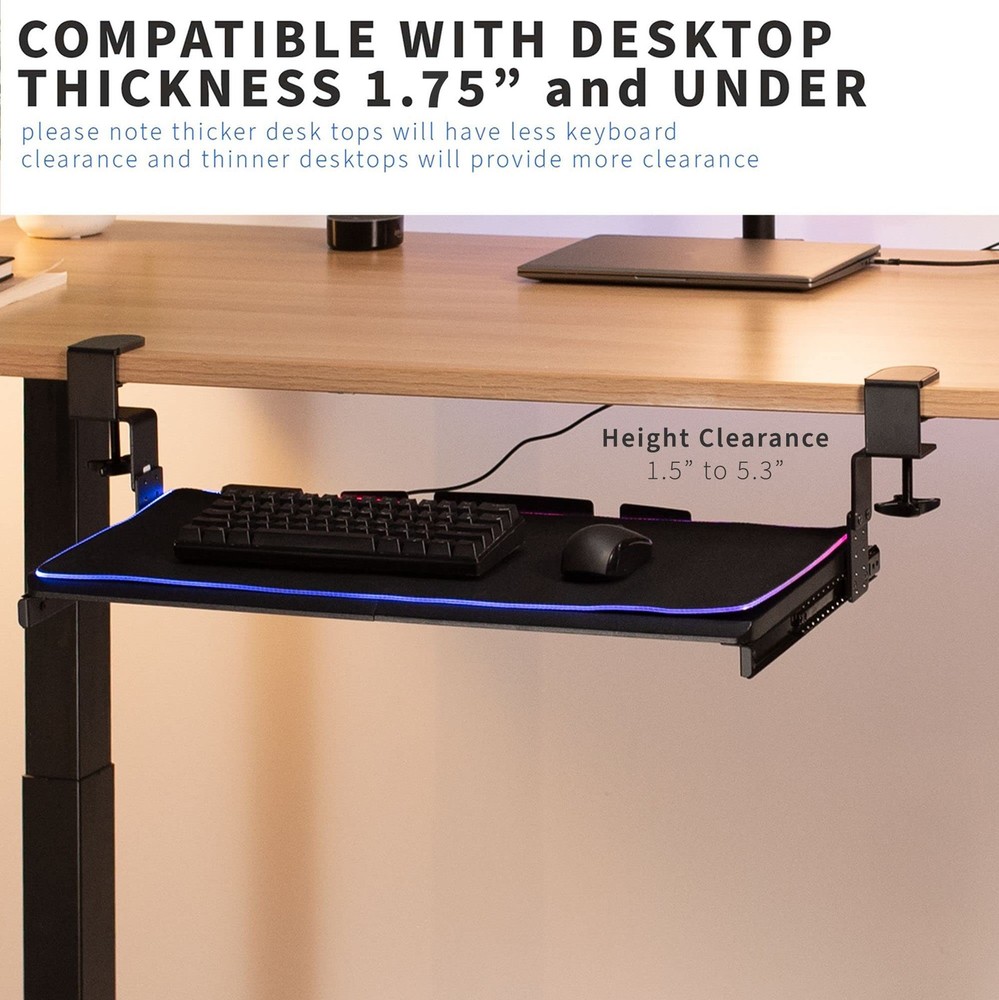 Large Height Adjustable Under Desk Keyboard Tray with RGB LED Light Mouse Pad, C