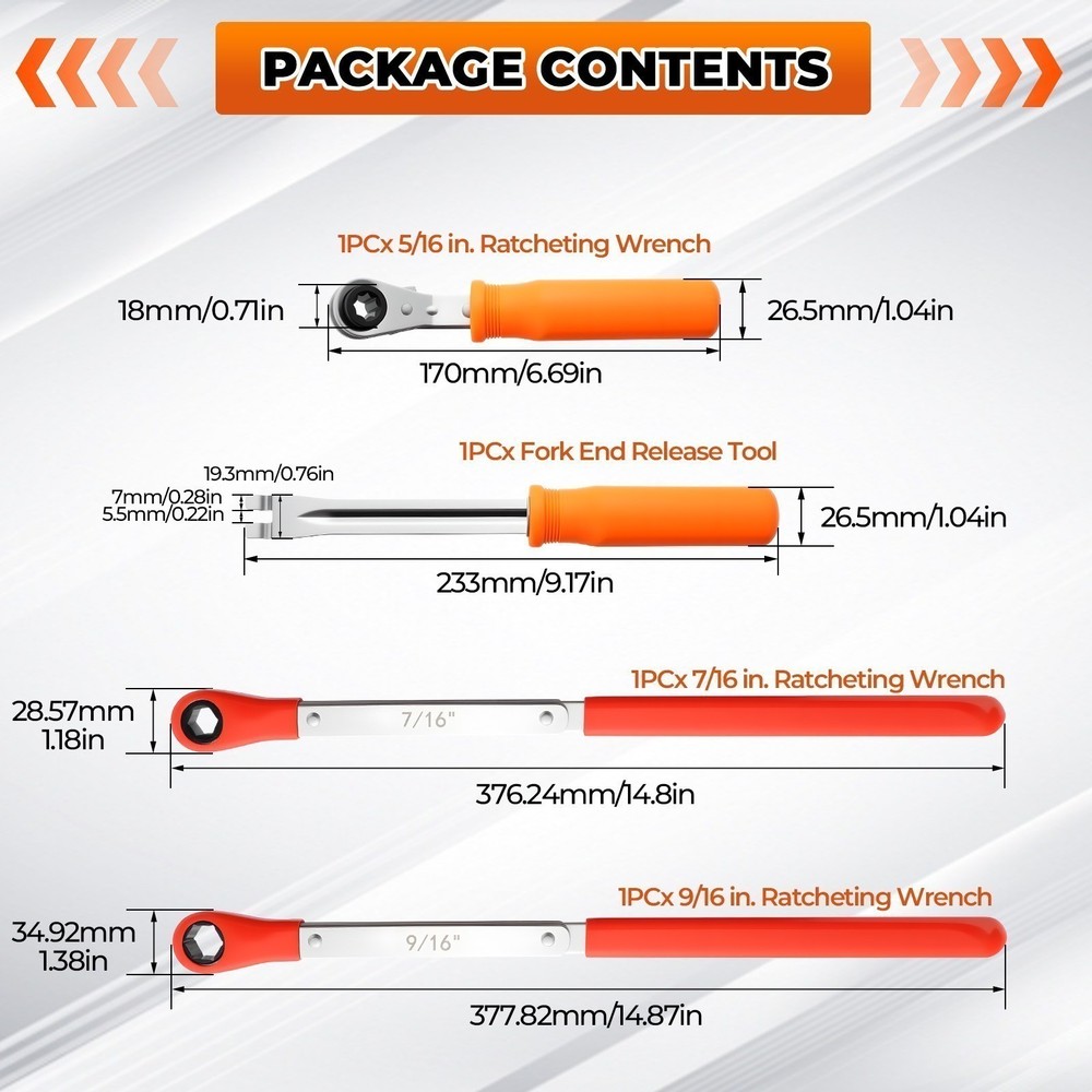 4-Piece Automatic Slack Adjuster Tool Set – Wrenchs + Slack adjuster tools