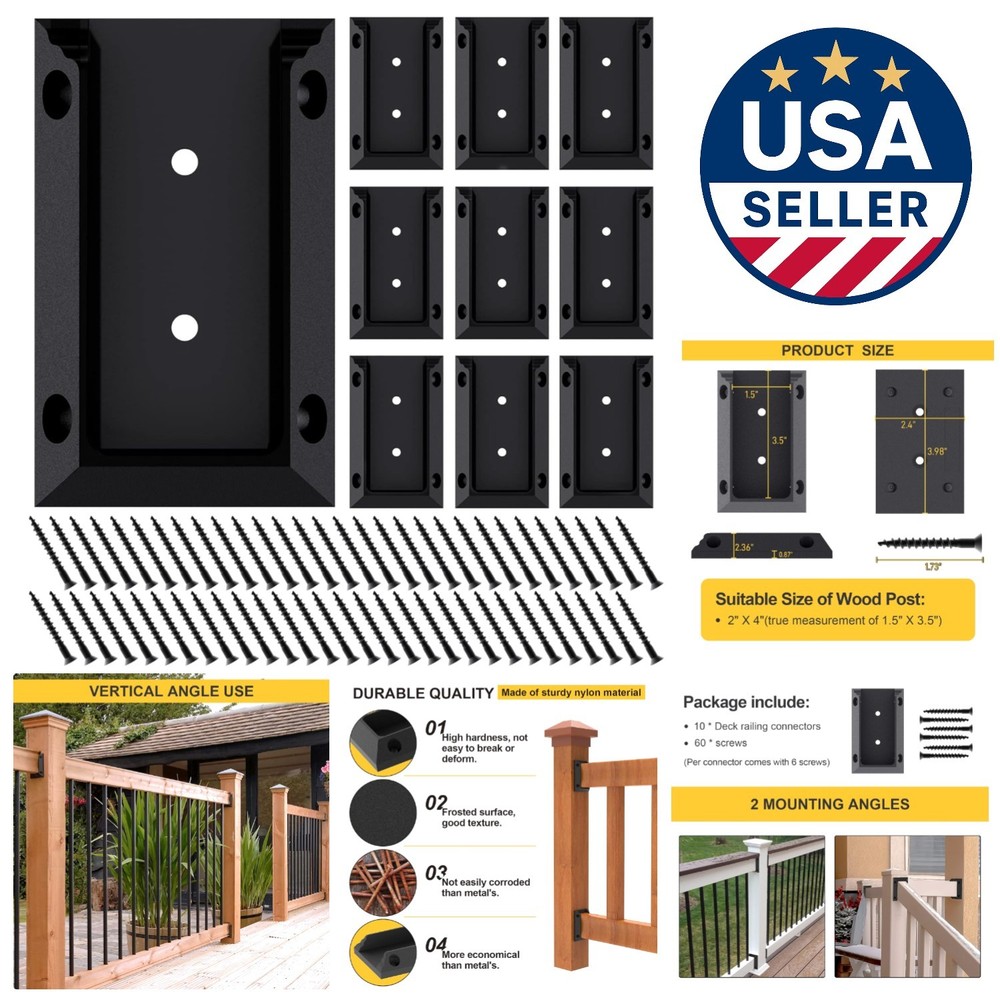 Multi-Angle Deck Railing Bracket Set for 2x4 Wood Posts - Quick Installation