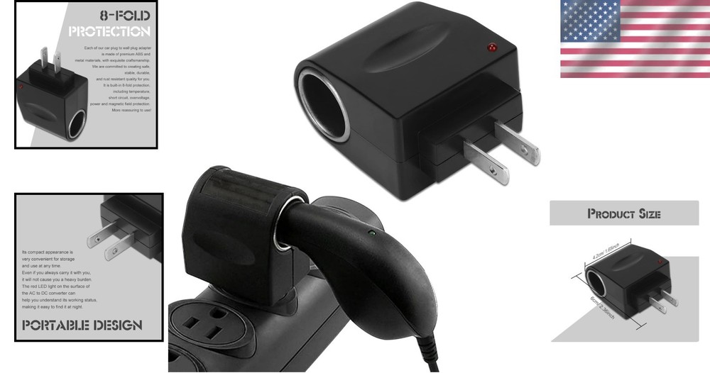 Durable Cigarette Lighter to Wall Plug Adapter - Safe & Efficient 2V Converter