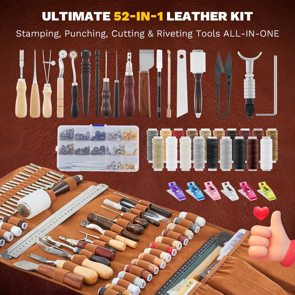 Leather Working Tools Kit 1PCS Max Version w/Bag Cutting Sewing Set DIY Leather.