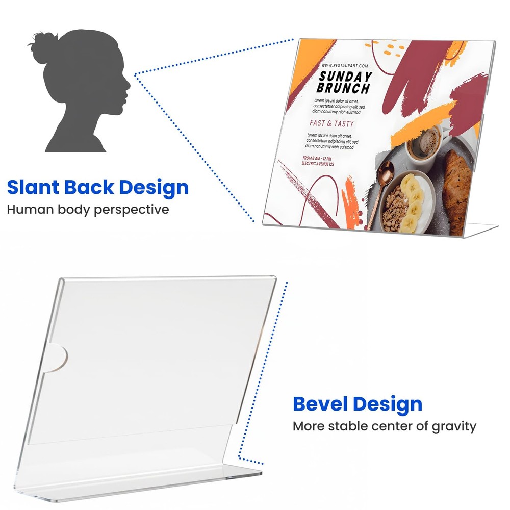 Acrylic Sign Holder 8.5x11 Horizontal Vertical 6 Pack Clear Plastic Display Stan