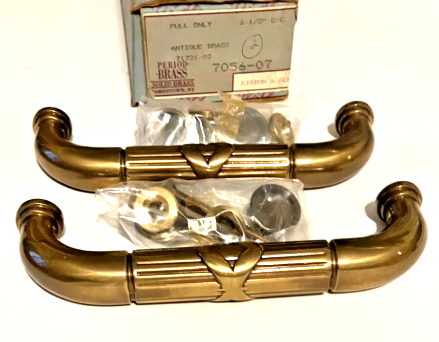 NOS-PERIOD BRASS Qty.2 - 6-1/2” CC. Cabinet Pull Solid Antique Brass Appliance