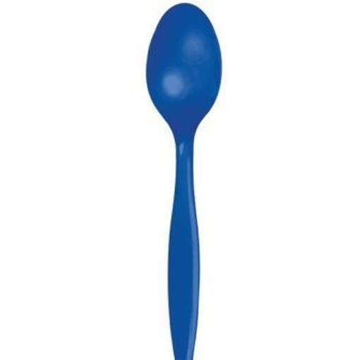 Cobalt Blue Heavy Duty Plastic Spoons 24 Pack Blue Tableware Supplies Decoration