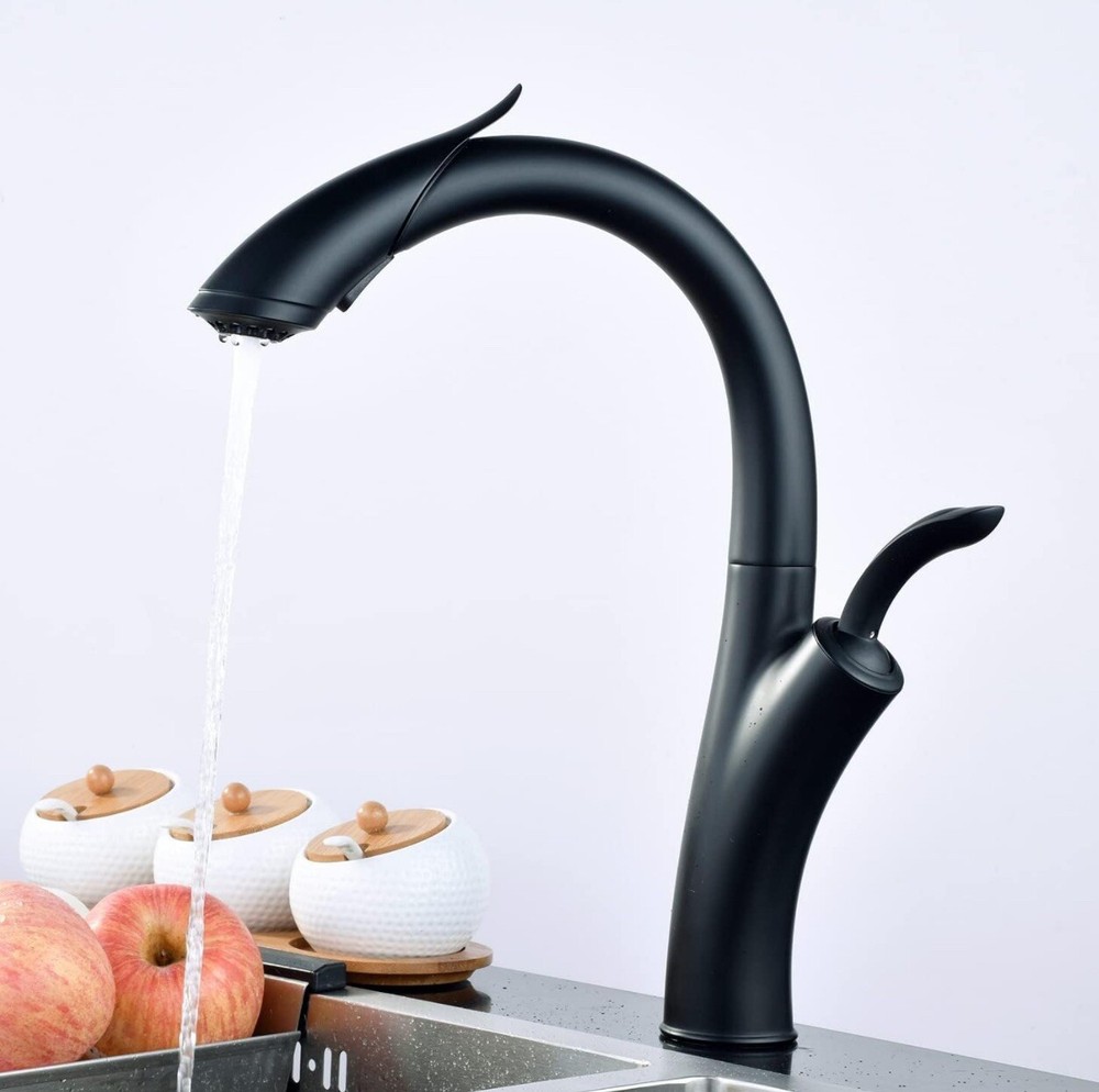 Leekayer Black Kitchen Faucet Sprayer Single Handle Contemporary Solid Brass Blk