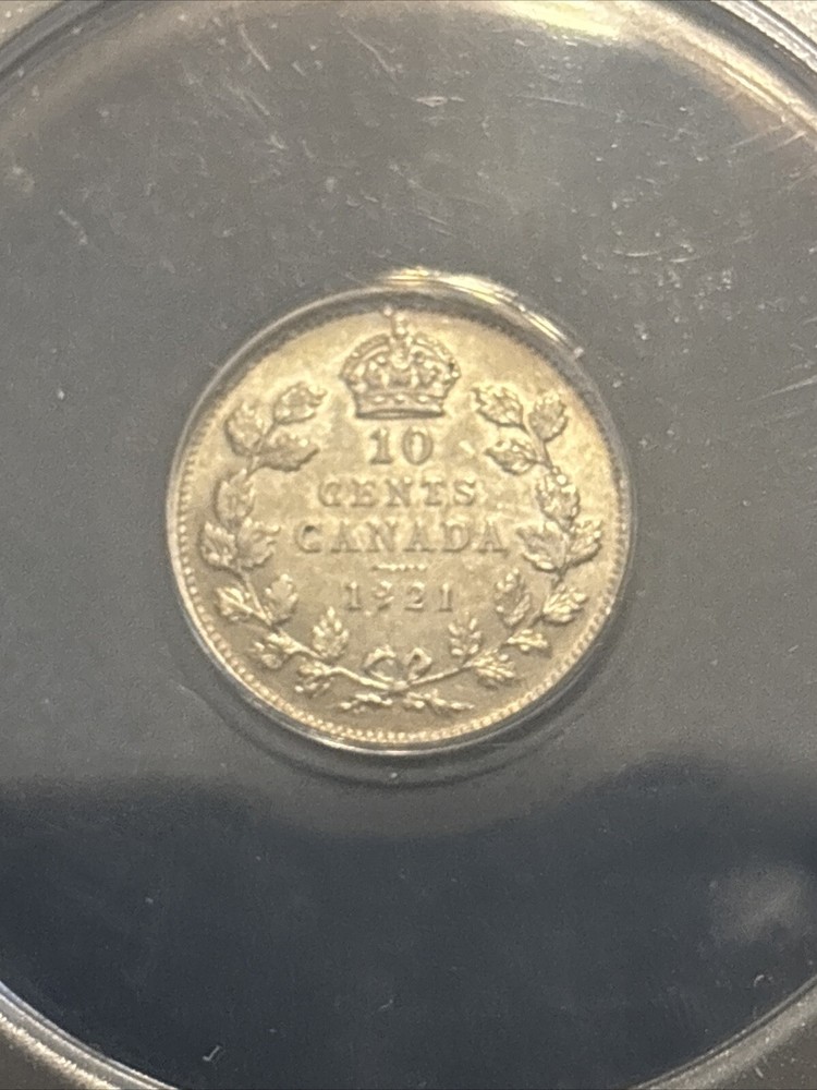 1921 Canada 10 Cents Anacs Au55 Silver Canada Dime