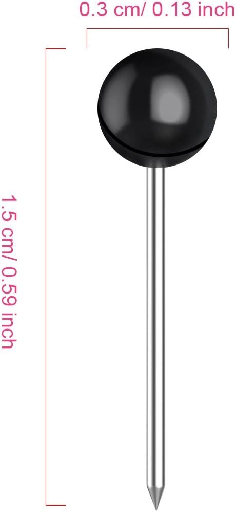 500 Pack Map Push Pins 1/8 Inch Black Tacks Small Round Head