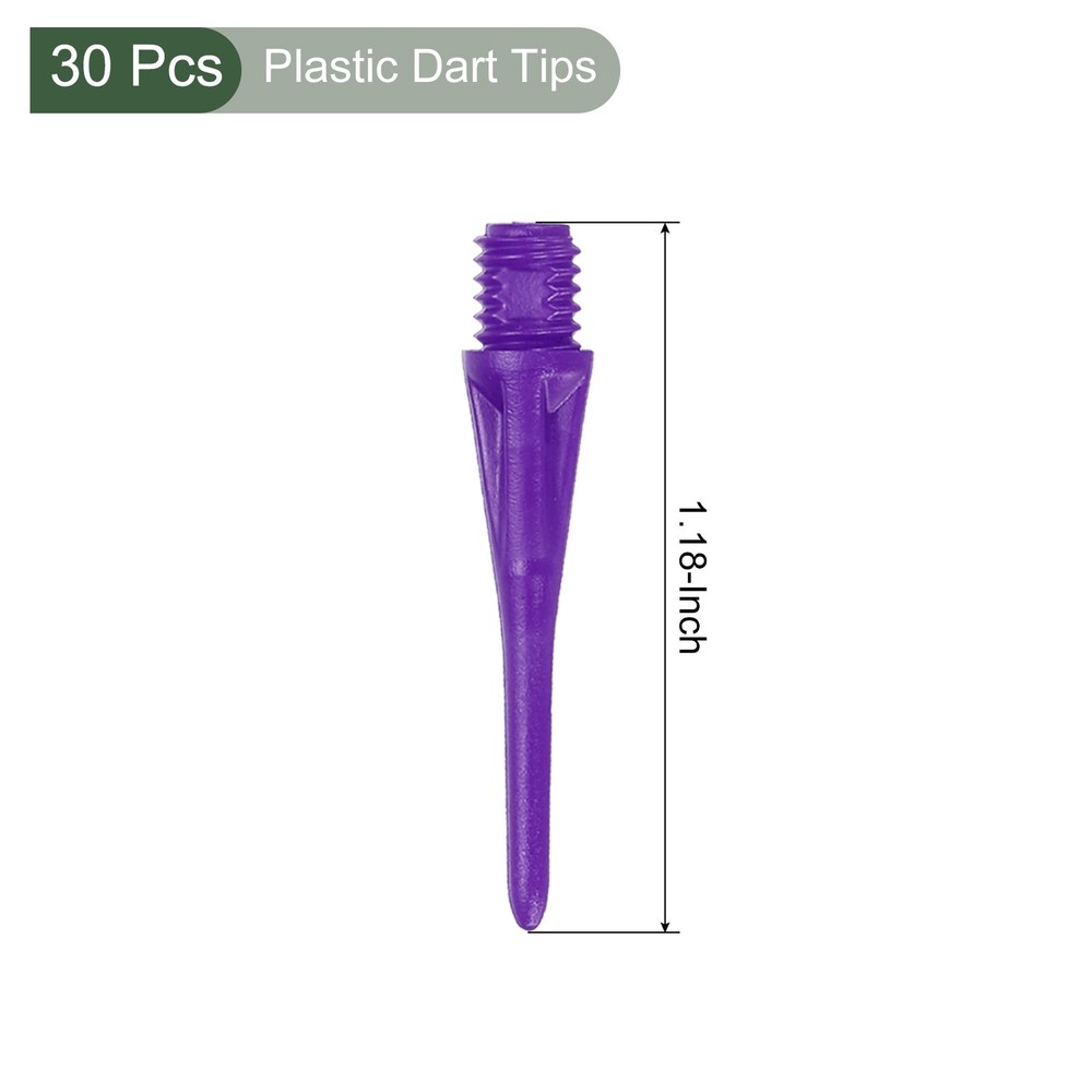 30Pcs Plastic Dart Tips,Game 2BA Thread Soft Darts Tips Purple