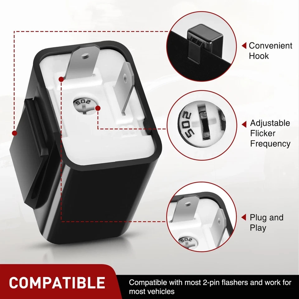 Nilight 4PCS Flasher Relay Adjustable 2 Pin Electronic Blinker Relay 12V Fixes M