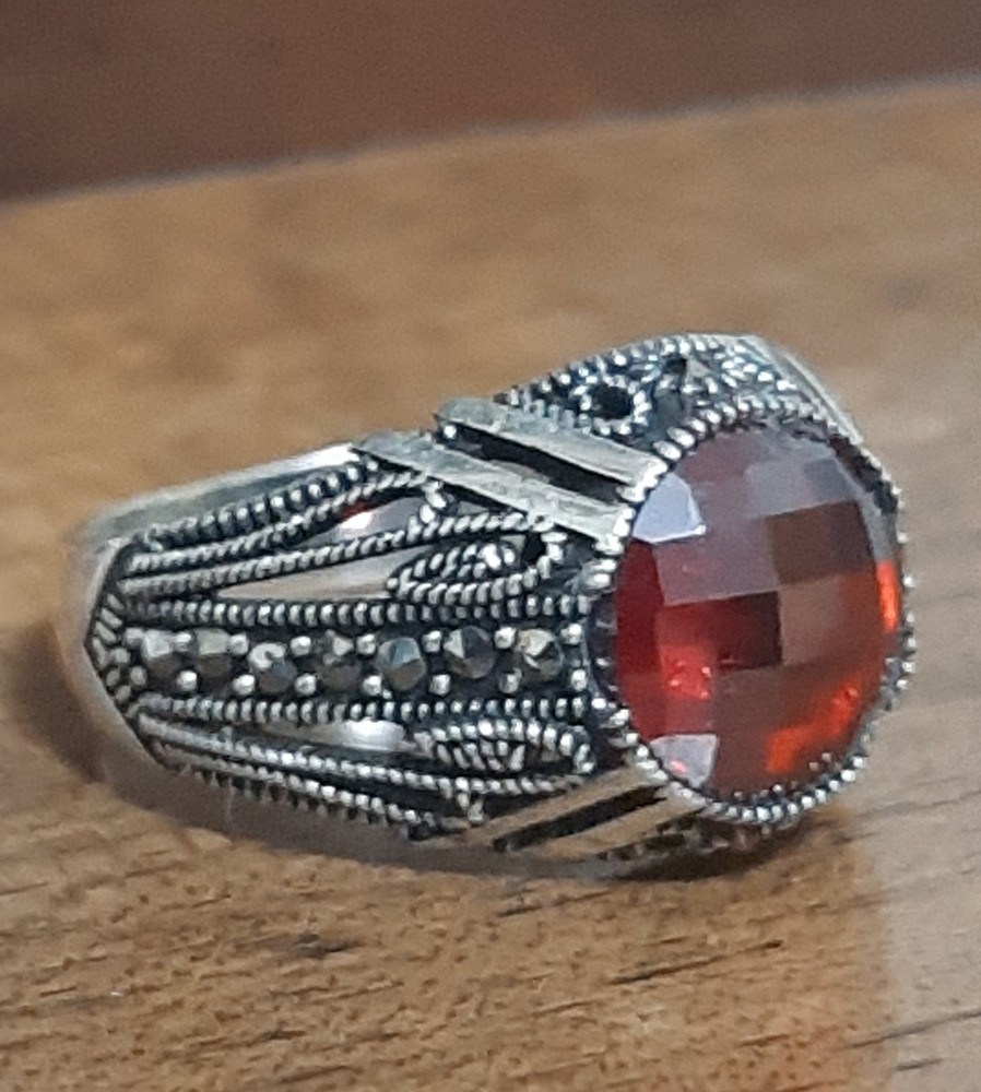 MENS 925 SILVER RING Red Tourmaline Solitaire Ruby Sterling Ring $