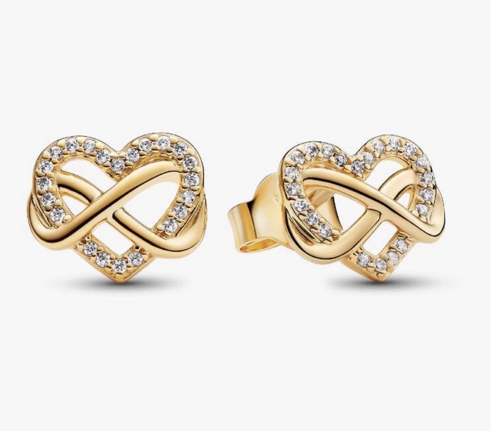 Pandora Sparkling Infinity Heart Stud Earrings New