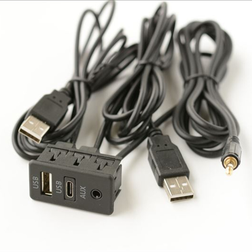 AUX Dual USB Port Panel Extension Cable Adapter Car Dash Flush Panel Mounting