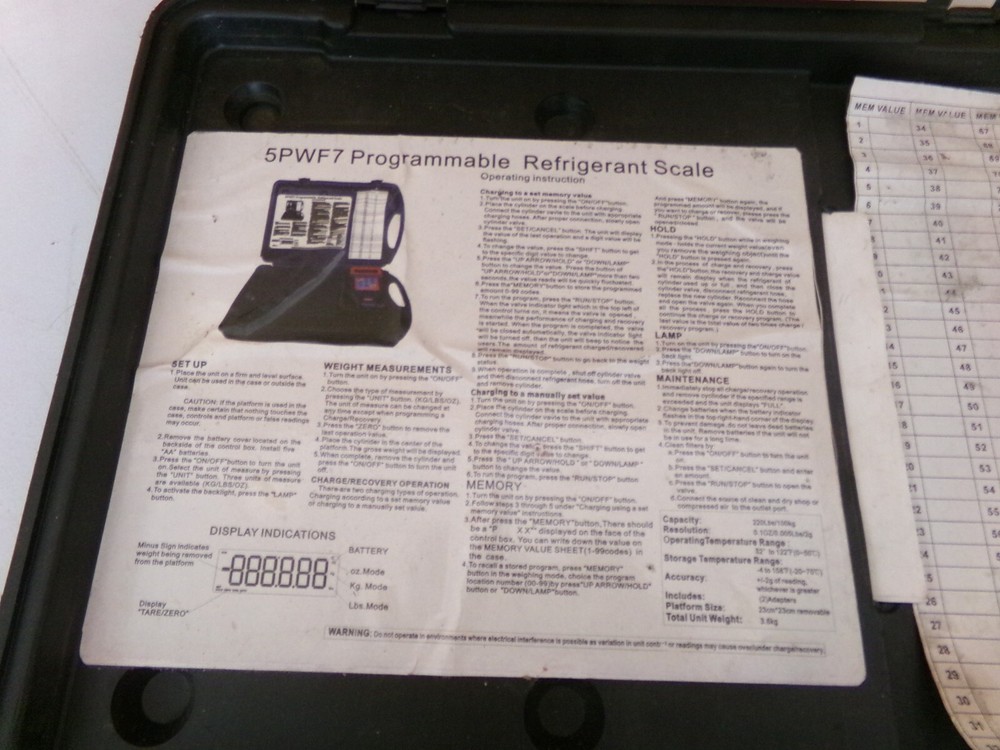 ZORO 5PWF7 PROGRAMMABLE REFRIGERANT SCALE