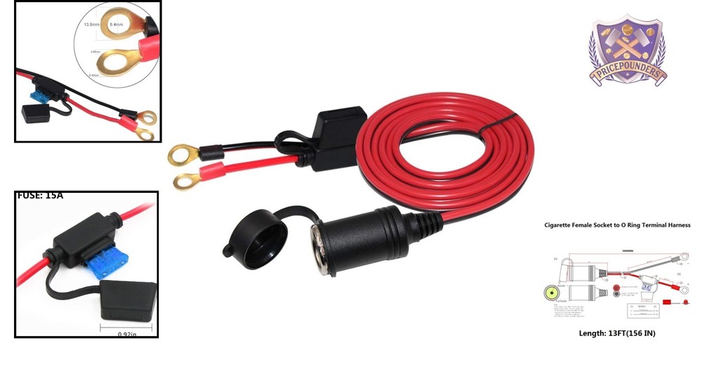 13FT 12V Female Cigarette Lighter Socket Extension Cord Car Accessory