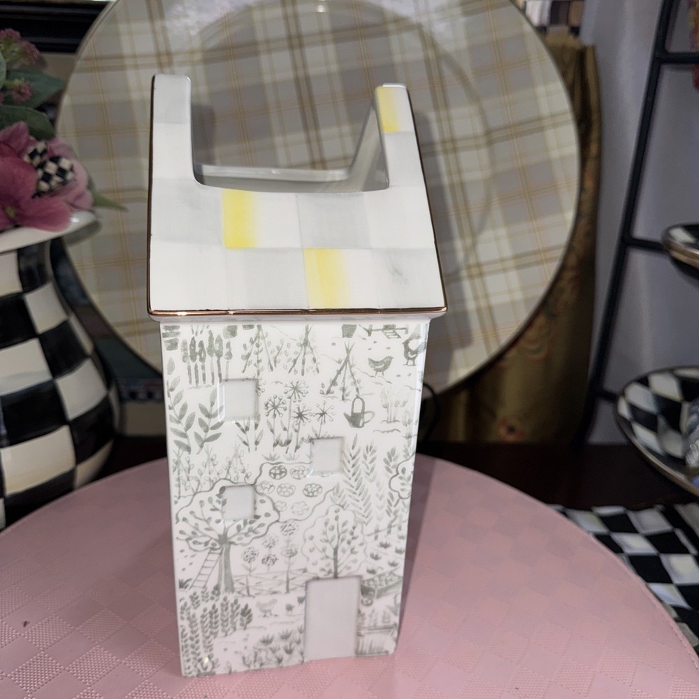 MACKENZIE-CHILDS One Sterling Cottage Tall Container Large Grey White Check Nib