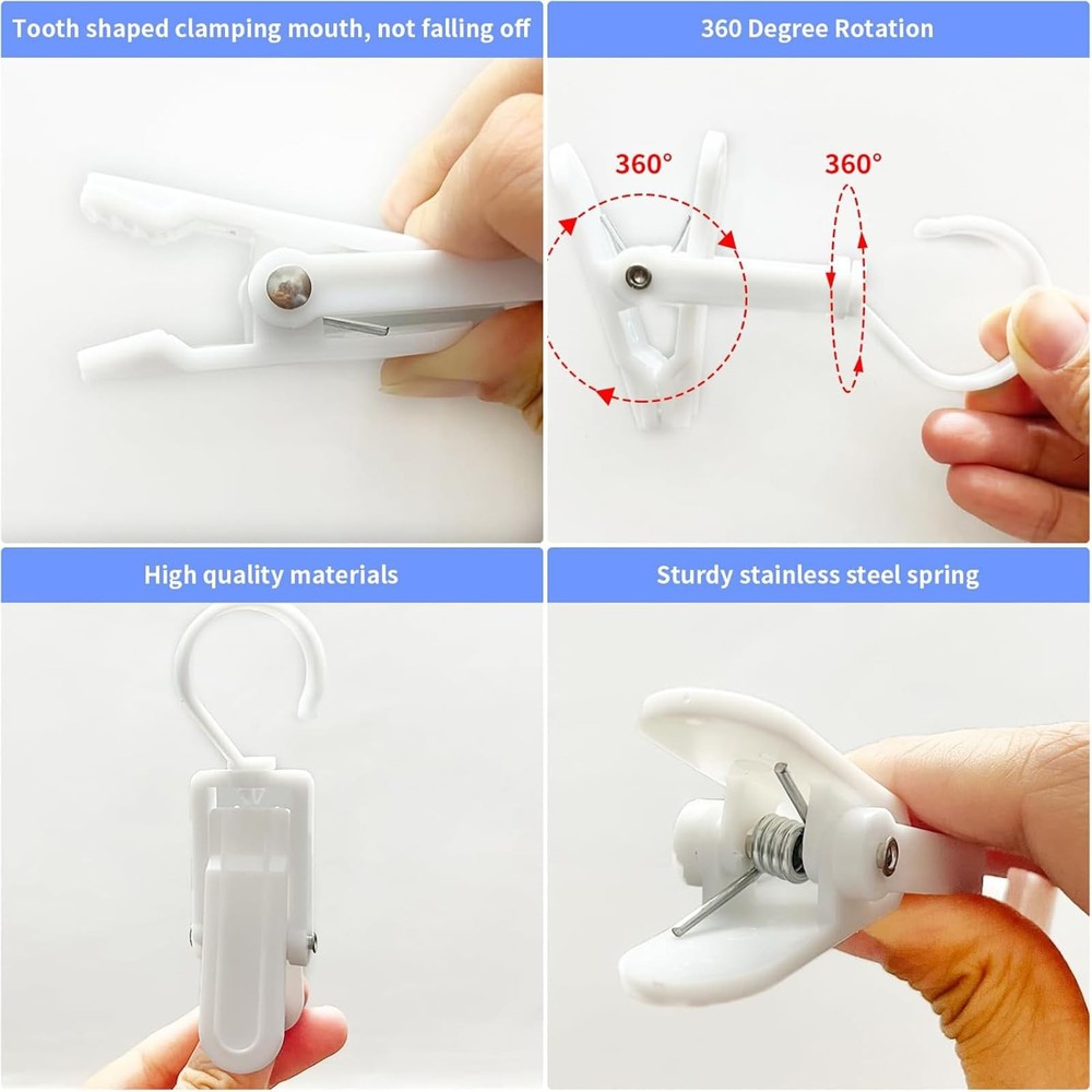 10 Pack Laundry Clips, with Rotating Hooks,Strong Plastic Towel Clips for Kit...