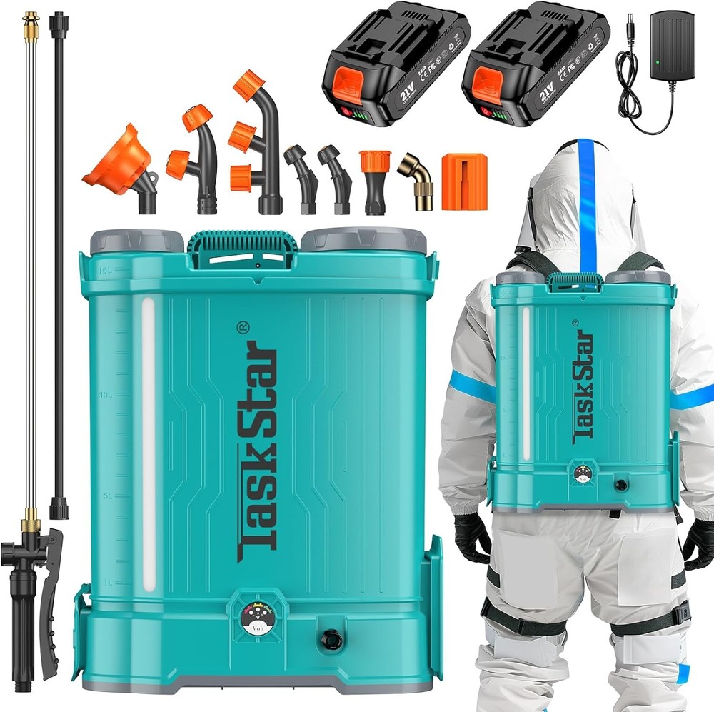 TaskStar 4 Gallon Battery Powered Electric Backpack Sprayer 2 * 2000mAh Battery