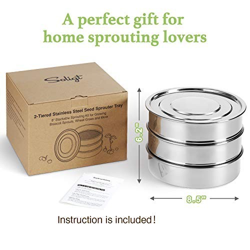 Stackable Stainless Steel Seed Sprouting Kit - 2-Tier Mesh Trays, Base & Lid