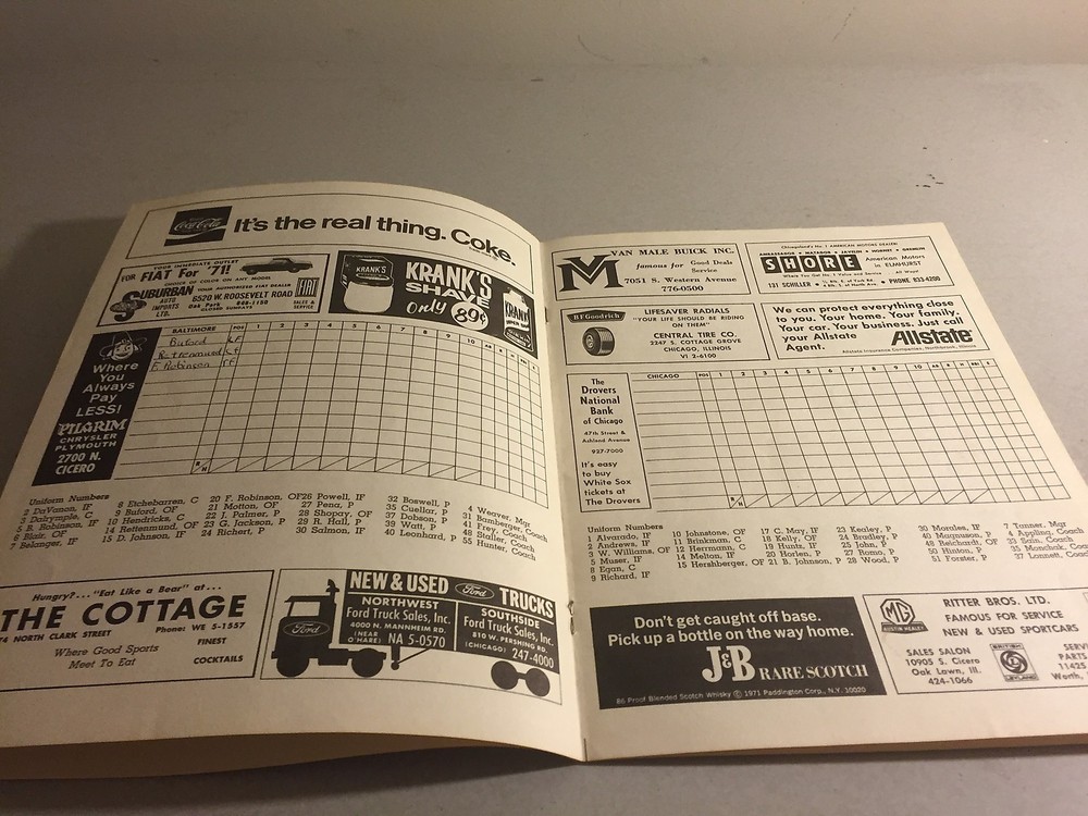 1971 Chicago White Sox MLB Baseball Program Scorebook vs Baltimore Orioles