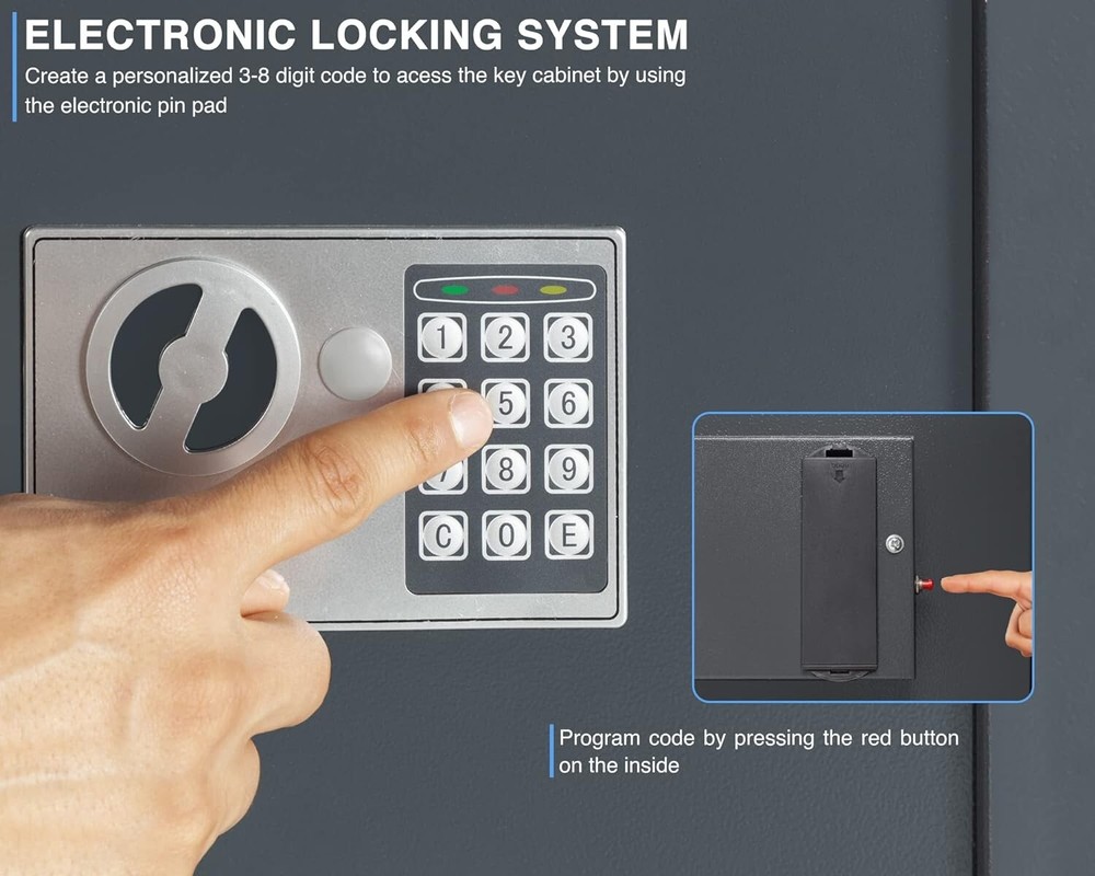 Modern Key Lock Box with Electronic Pin Keypad - Wall Mountable 40 Key Organizer