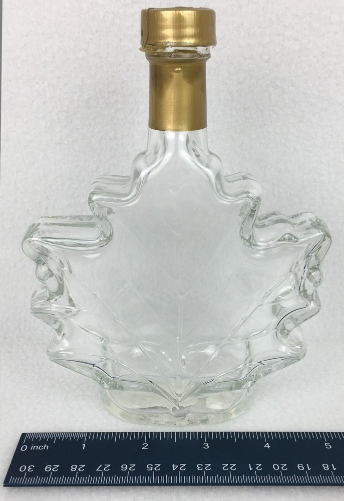 Maple Leaf Shaped Syrup Bottle - Embossed - Glass - 8 oz VGC