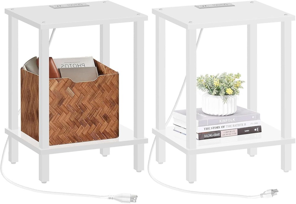 End Table with Charging Station, Set of 2, Small Side Table with Outlets