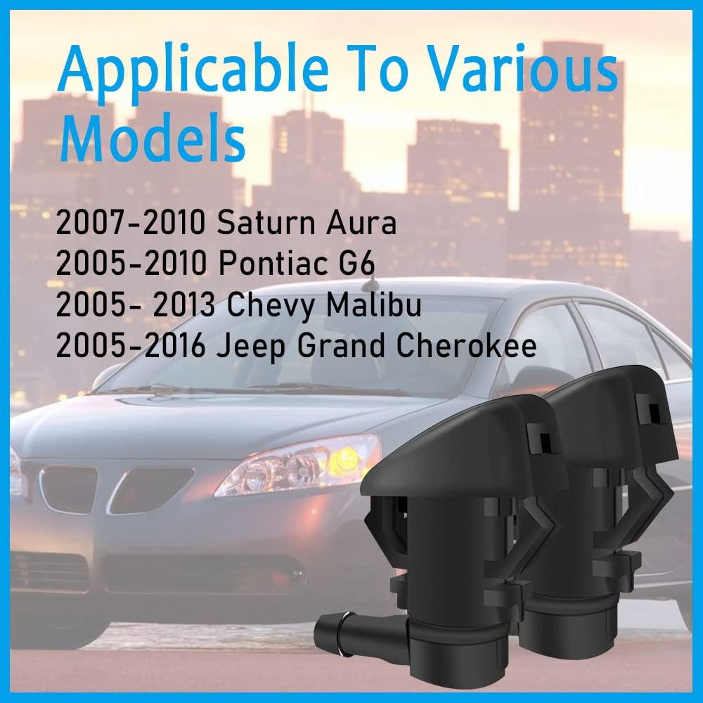 2PCS Front Windshield Washer Nozzles, Single Hole Sprayer Black
