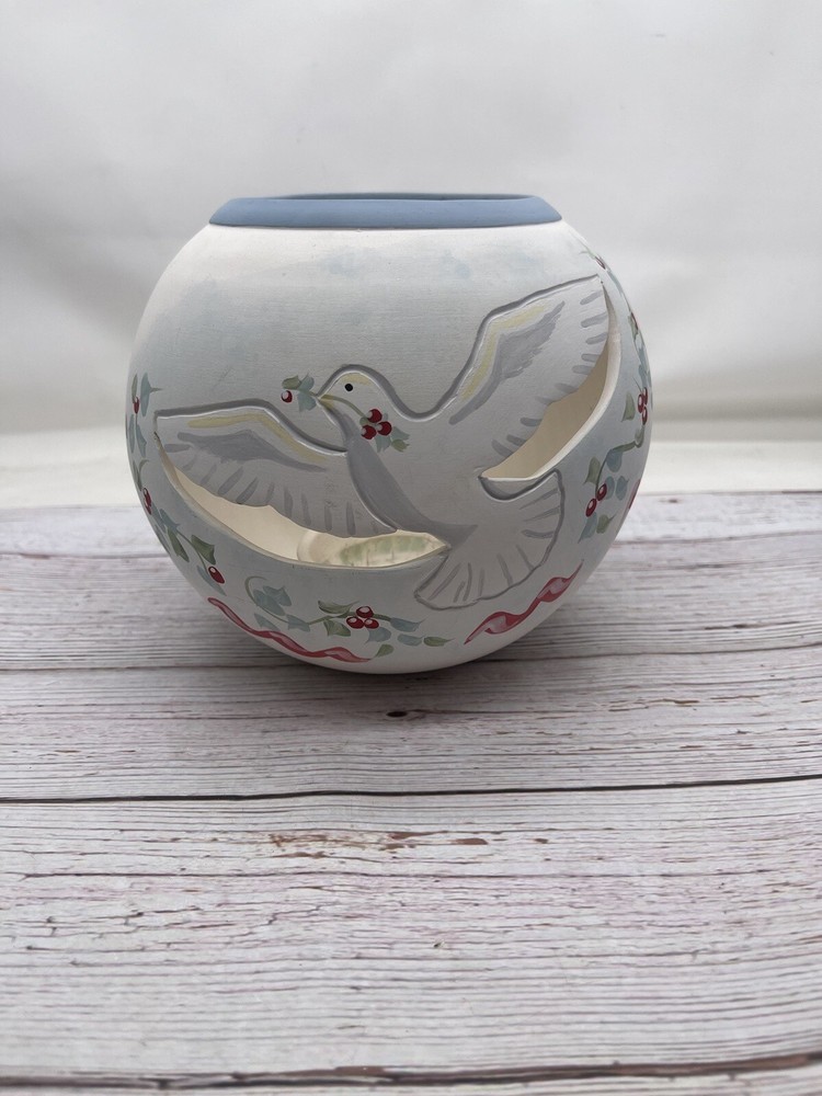Christmas Dove Tabletop Ceramic Candleholder 6.5” Tall