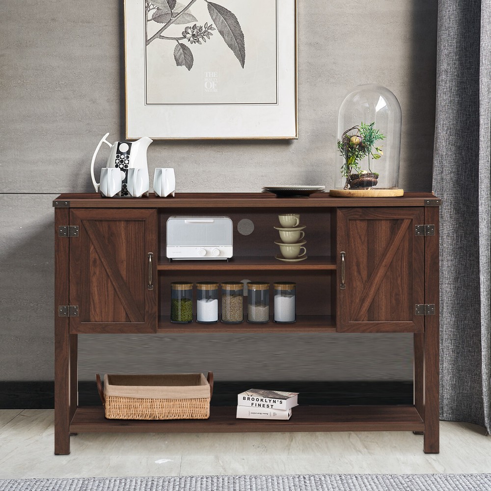 Console Table Sideboard Buffet TV Stand w/ Bottom Shelf & Storage Cabinets Brown