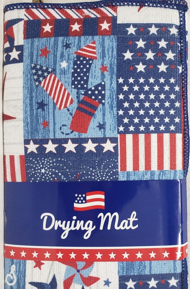 Microfiber Quick Drying Mat (14" x 21") USA PATRIOTIC PATCHWORK,JULY 4, blue, MI